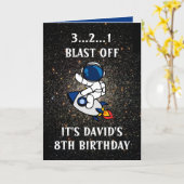 かわいい宇宙飛行士宇宙ロケットブルー8誕生日 カード (黄色い花)