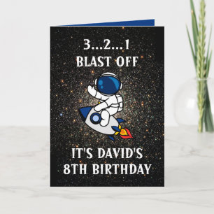 かわいい宇宙飛行士宇宙ロケットブルー8誕生日 カード