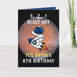 かわいい宇宙飛行士宇宙ロケット火星ブルー第8誕生日 カード