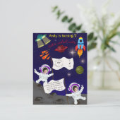 かわいい宇宙飛行士宇宙誕生日招待状はがき インビテーションポストカード (スタンド正面)