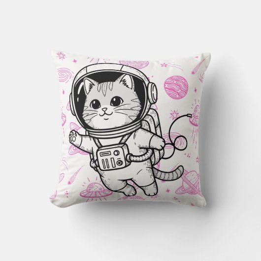 かわいい宇宙飛行士猫の宇宙パターン オーダーメイド子供服 クッション (正面)