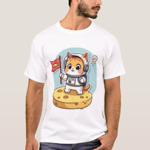 かわいい宇宙飛行士猫 月面着陸 かわいい宇宙キティ Tシャツ