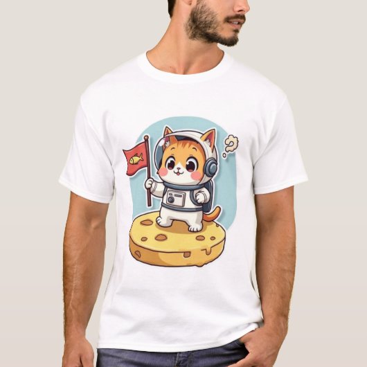 かわいい宇宙飛行士猫 月面着陸 かわいい宇宙キティ Tシャツ (正面)