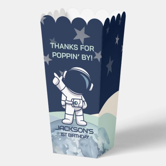 かわいい宇宙飛行士誕生日ポップコーン フェイバーボックス (正面)