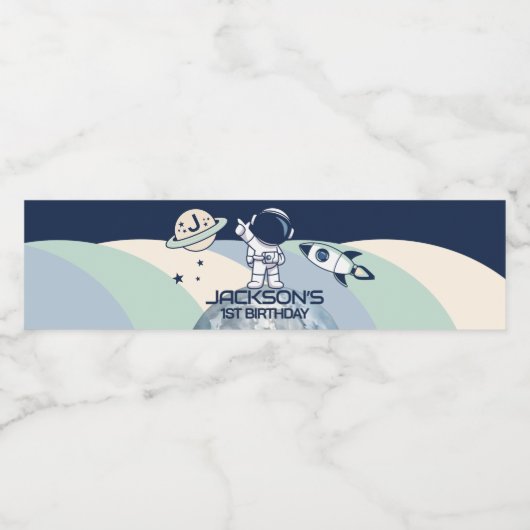 かわいい宇宙飛行士誕生日 ペットボトルラベル (シングルラベル)