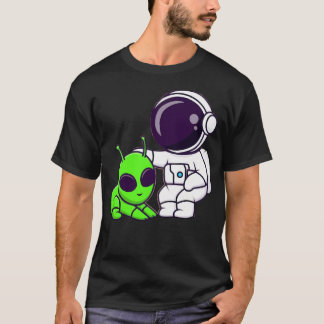 かわいい宇宙飛行士遊がエイリアン漫画を持つ Tシャツ