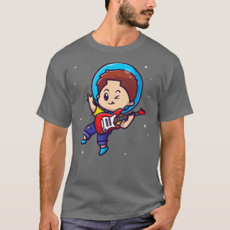かわいい宇宙飛行士遊少年のギター漫画 Tシャツ