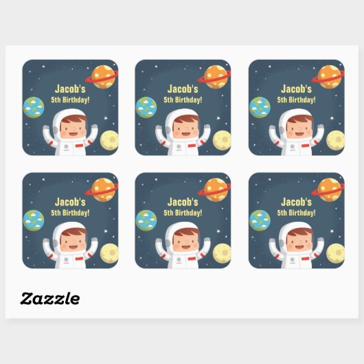 かわいい宇宙飛行士銀河系宇宙ボーイズ誕生日シール スクエアシール (シート)