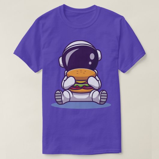 かわいい宇宙飛行士食べのバーガー漫画宇宙食品 Tシャツ (デザイン正面)