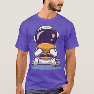 かわいい宇宙飛行士食べのバーガー漫画宇宙食品 Tシャツ