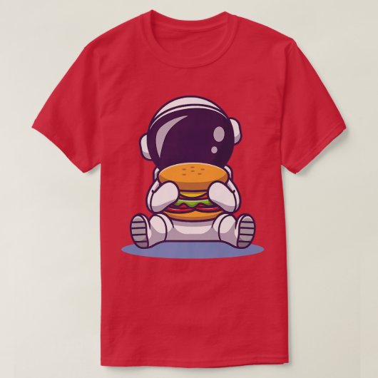 かわいい宇宙飛行士食べのバーガー漫画宇宙食品Pr Tシャツ (デザイン正面)