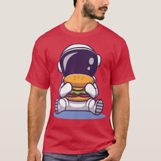 かわいい宇宙飛行士食べのバーガー漫画宇宙食品Pr Tシャツ
