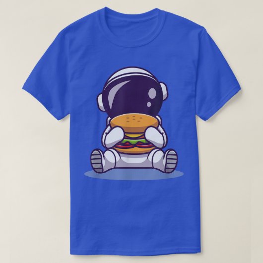かわいい宇宙飛行士食べのバーガー漫画宇宙食品T- Tシャツ (デザイン正面)