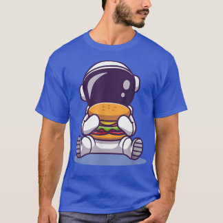 かわいい宇宙飛行士食べのバーガー漫画宇宙食品T- Tシャツ