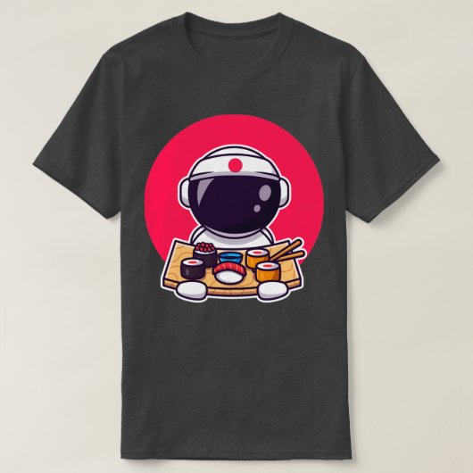かわいい宇宙飛行士食べ物の寿司 Tシャツ (デザイン正面)