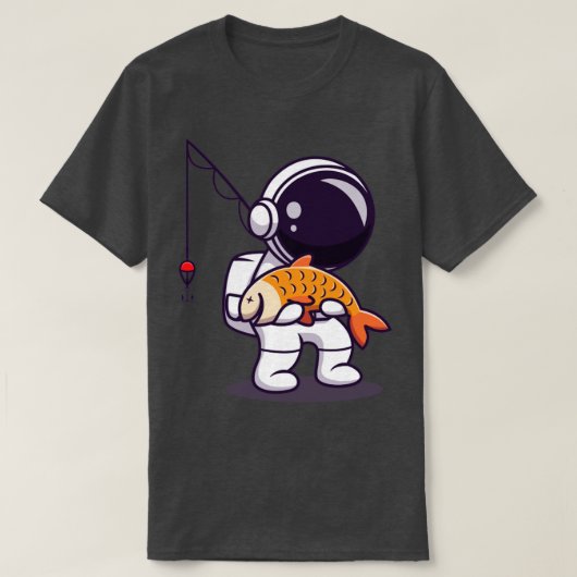 かわいい宇宙飛行士魚釣り Tシャツ (デザイン正面)