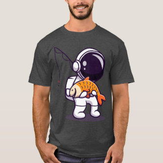 かわいい宇宙飛行士魚釣り Tシャツ