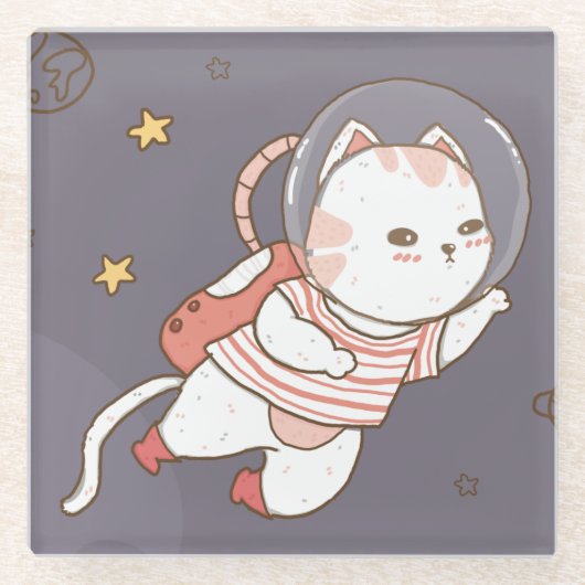 かわいい宇宙飛行士 ガラスコースター (正面)