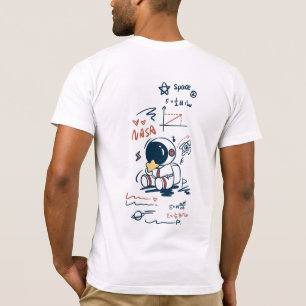 かわいい宇宙飛行士+スペース+カートゥーン+バックプリントTシャツ Tシャツ