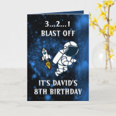 かわいい宇宙飛行士&ロケットブルー銀河系8誕生日 カード (黄色い花)