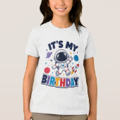 かわいい宇宙飛行士 外宇宙 お誕生日おめでとう キッズ トライブレンドTシャツ (正面)