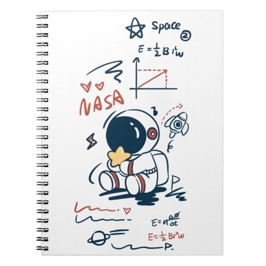 かわいい宇宙飛行士 宇宙 カートゥーン スパイラルノート ノートブック (正面)