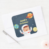 かわいい宇宙飛行士 銀河 宇宙 少年の誕生日ステッカー スクエアシール (封筒)