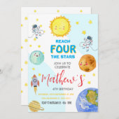 かわいい宇宙4thキッド誕生日 招待状 (正面/裏面)