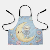 かわいい宇宙 - 宇宙飛行士と笑顔の月 エプロン (正面)