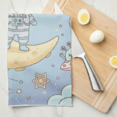 かわいい宇宙 - 宇宙飛行士と笑顔の月 キッチンタオル (四つ折り)