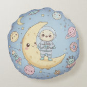 かわいい宇宙 - 宇宙飛行士と笑顔の月 ラウンドクッション (裏面)
