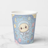 かわいい宇宙 - 宇宙飛行士と笑顔の月 紙コップ (裏面)