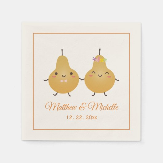 かわいい完璧な洋ナシ完璧なペアエレガントな結婚式 スタンダードカクテルナプキン (正面)