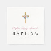 かわいい宗教的なピンクのフローラクロスバプテスマ スタンダードカクテルナプキン (正面)