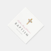 かわいい宗教的なピンクのフローラクロスバプテスマ スタンダードカクテルナプキン (角)