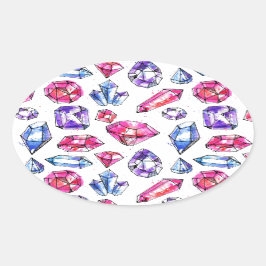 かわいい宝石のパターン 楕円形シール