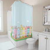 かわいい家々中世の町のシャワーカーテン シャワーカーテン (インサイチュ)