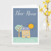 かわいい家と木をテーマにした新しい家パーソナライズされた カード (黄色い花)