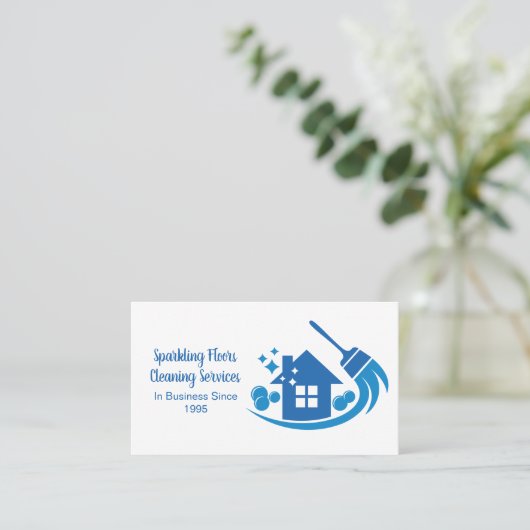 かわいい家のメイドサービス青い箒 名刺 (スタンド正面)