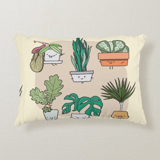 かわいい家の植物のセットをポット。植カラフル物 アクセントクッション (正面)