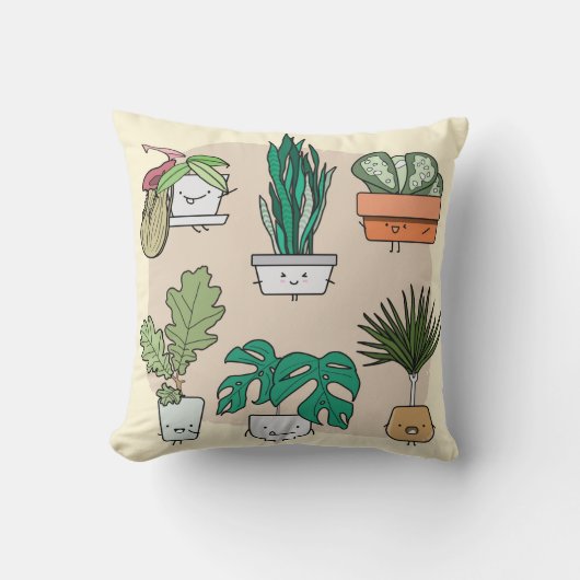 かわいい家の植物のセットをポット。植カラフル物 クッション (正面)