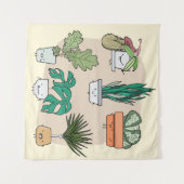 かわいい家の植物のセットをポット。植カラフル物 タペストリー (正面(横))