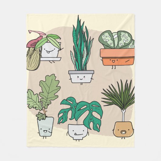 かわいい家の植物のセットをポット。植カラフル物 フリースブランケット (正面)