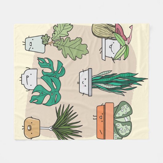 かわいい家の植物のセットをポット。植カラフル物 フリースブランケット (正面(横))