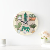 かわいい家の植物カラフル：植物学。 ラージ壁時計 (ホーム)