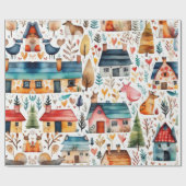 かわいい家の花の動物ラッピング紙 ラッピングペーパー (フラット)