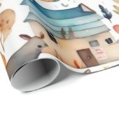 かわいい家の花の動物ラッピング紙 ラッピングペーパー (ロールコーナー)