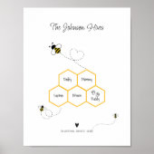 かわいい家族とペットの名前のサイン – Bee Hive ポスター (正面)