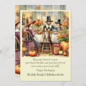 かわいい家族と猫感謝祭ホリデーカード シーズンカード (正面/裏面)