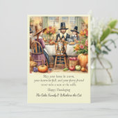 かわいい家族と猫感謝祭ホリデーカード シーズンカード (スタンド正面)